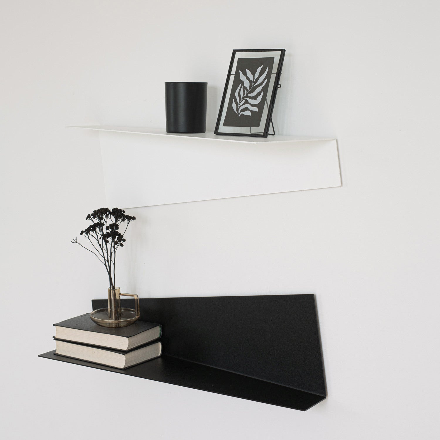 black and white decorative wall shelves