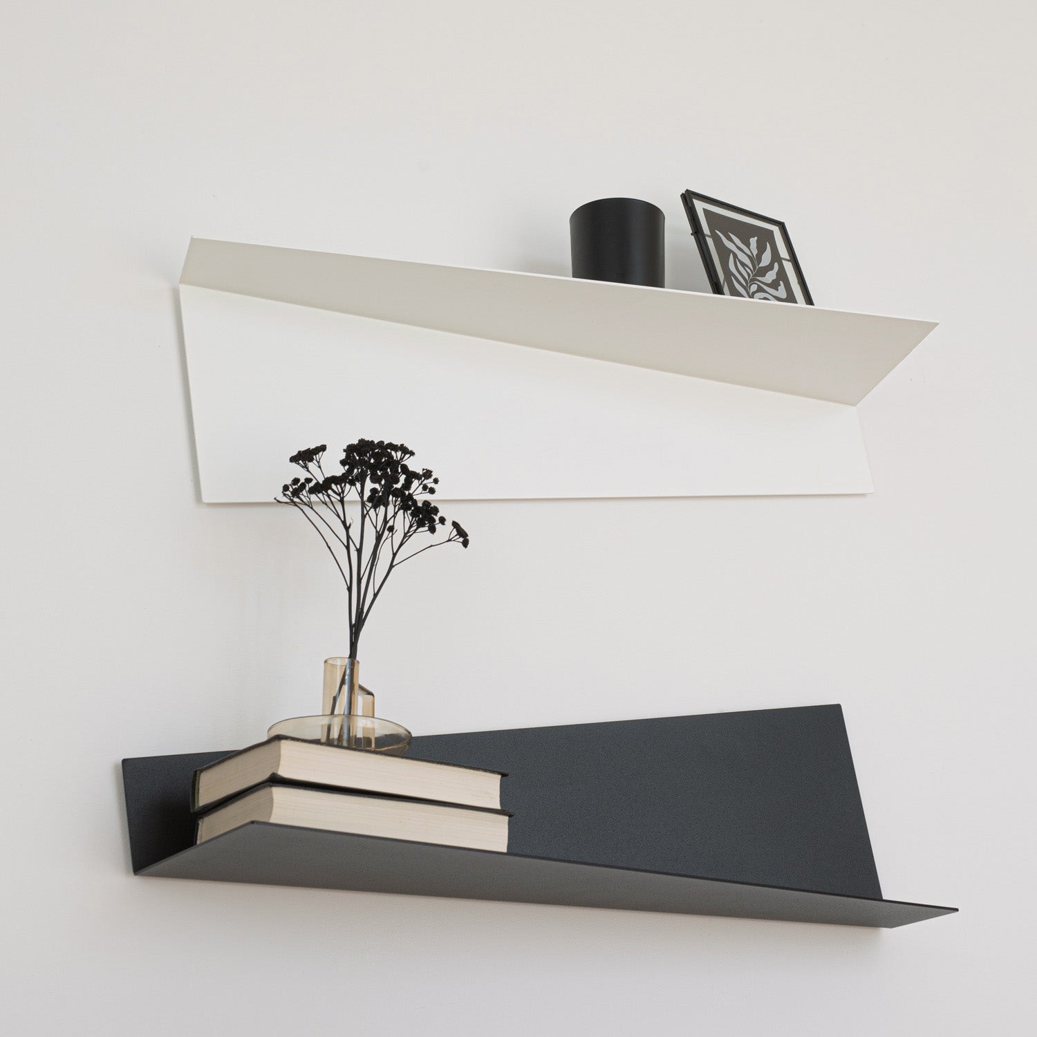 modern geometric wall shelves in white and black color