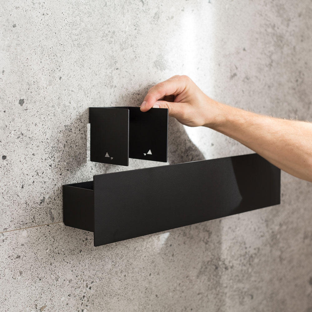 Minimalist black shower shelf Neptune, lightweight and rust resistant