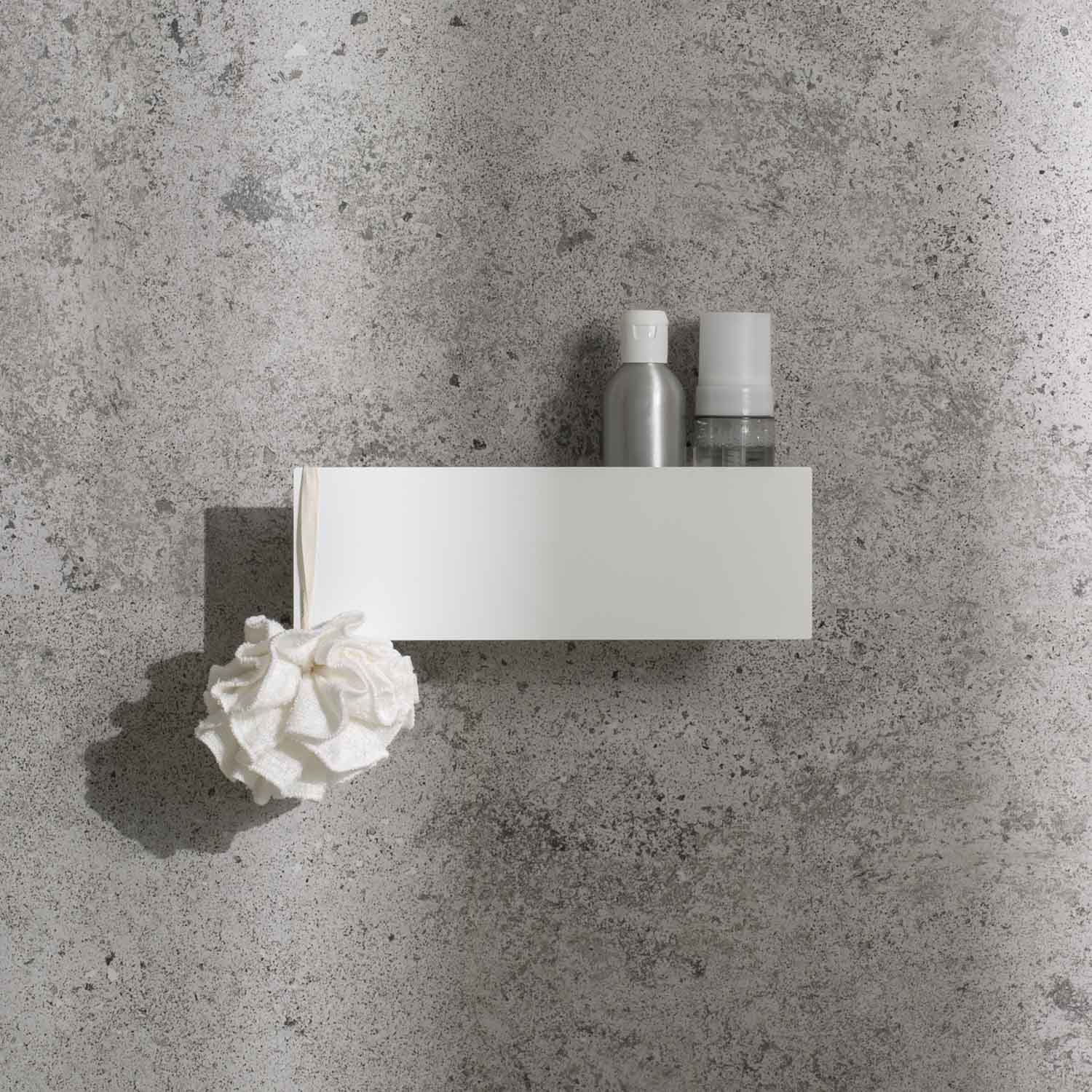white shower shelf for modern bathrooms without drilling