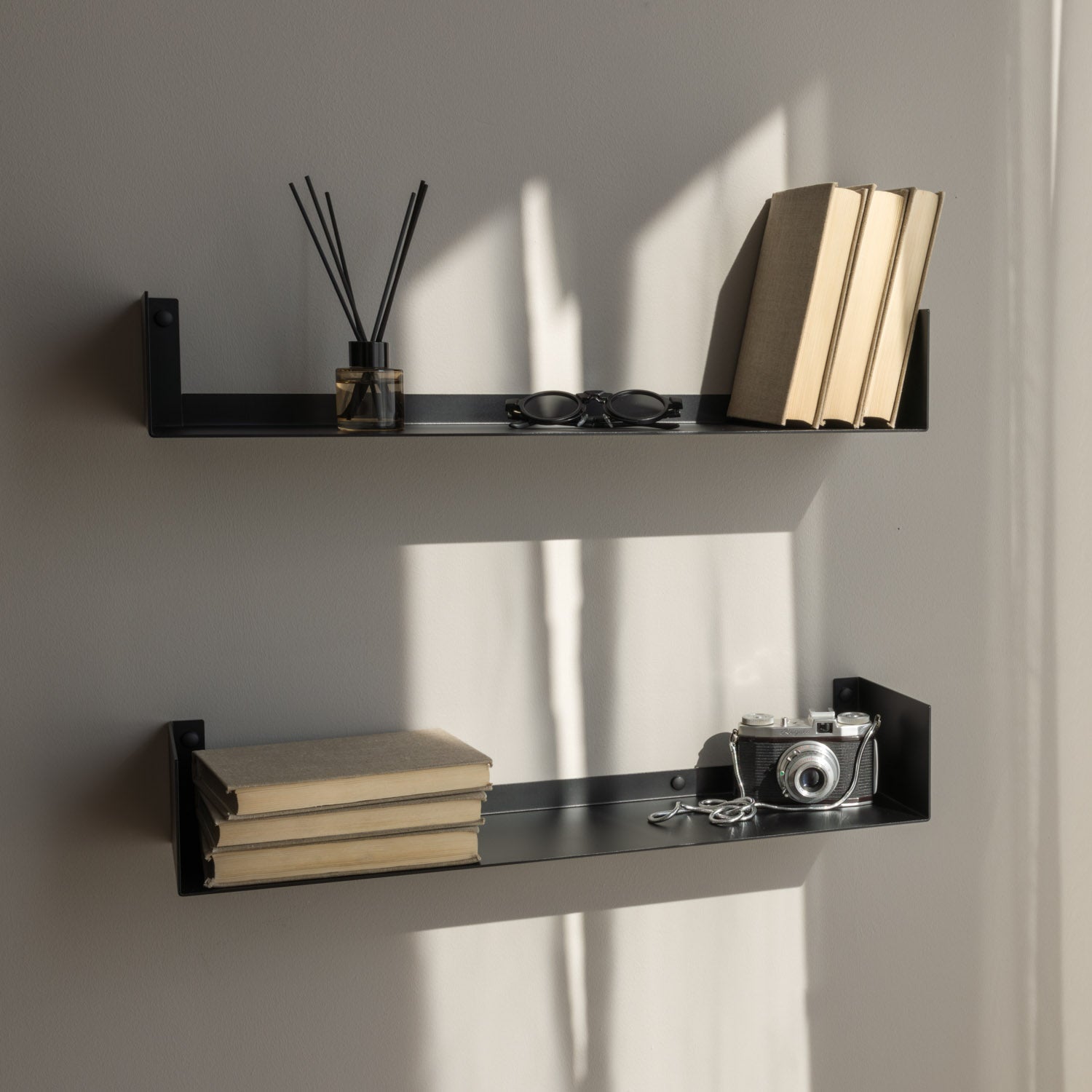 minimalist floating shelf metal black wall storage