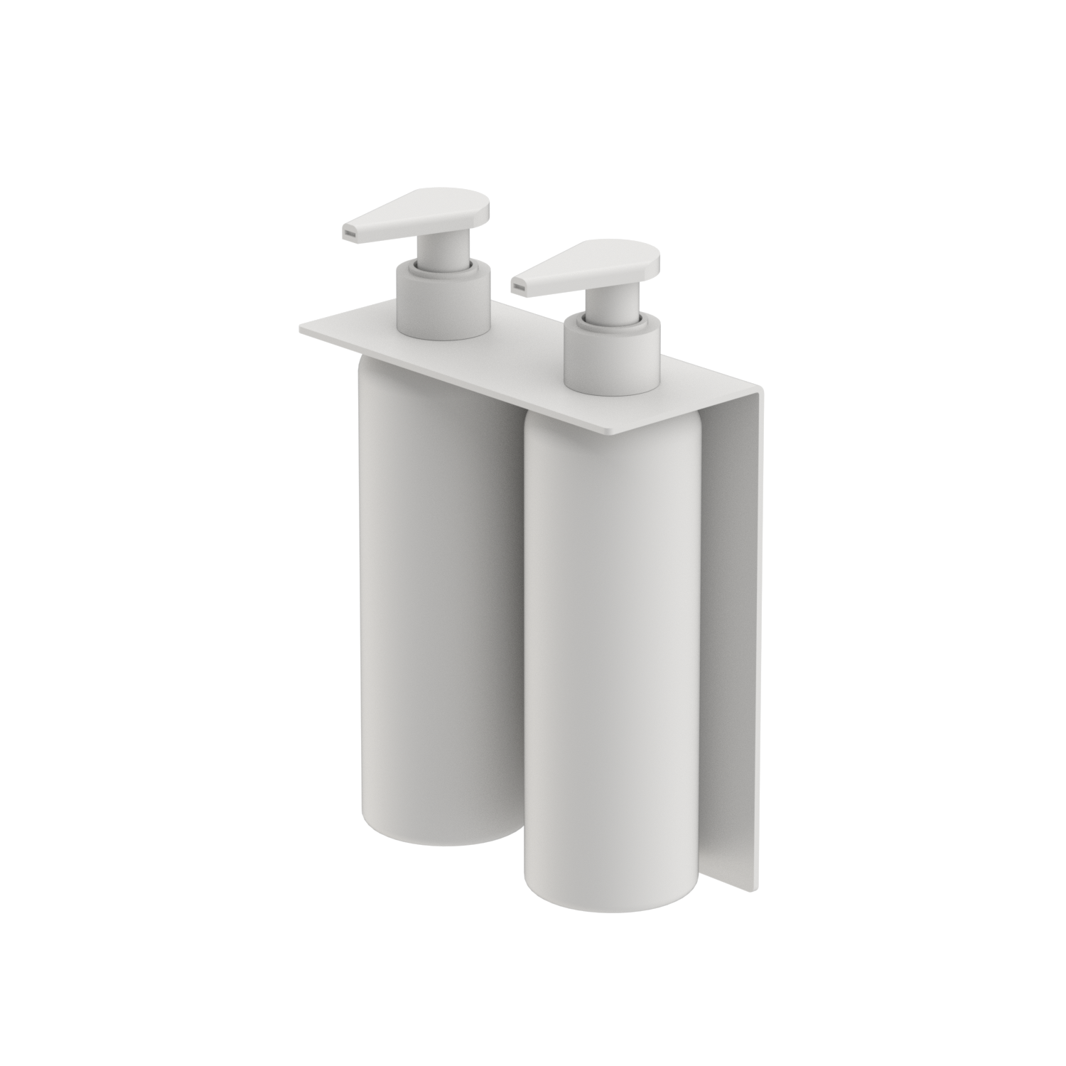 White soap dispenser with pump on a white background