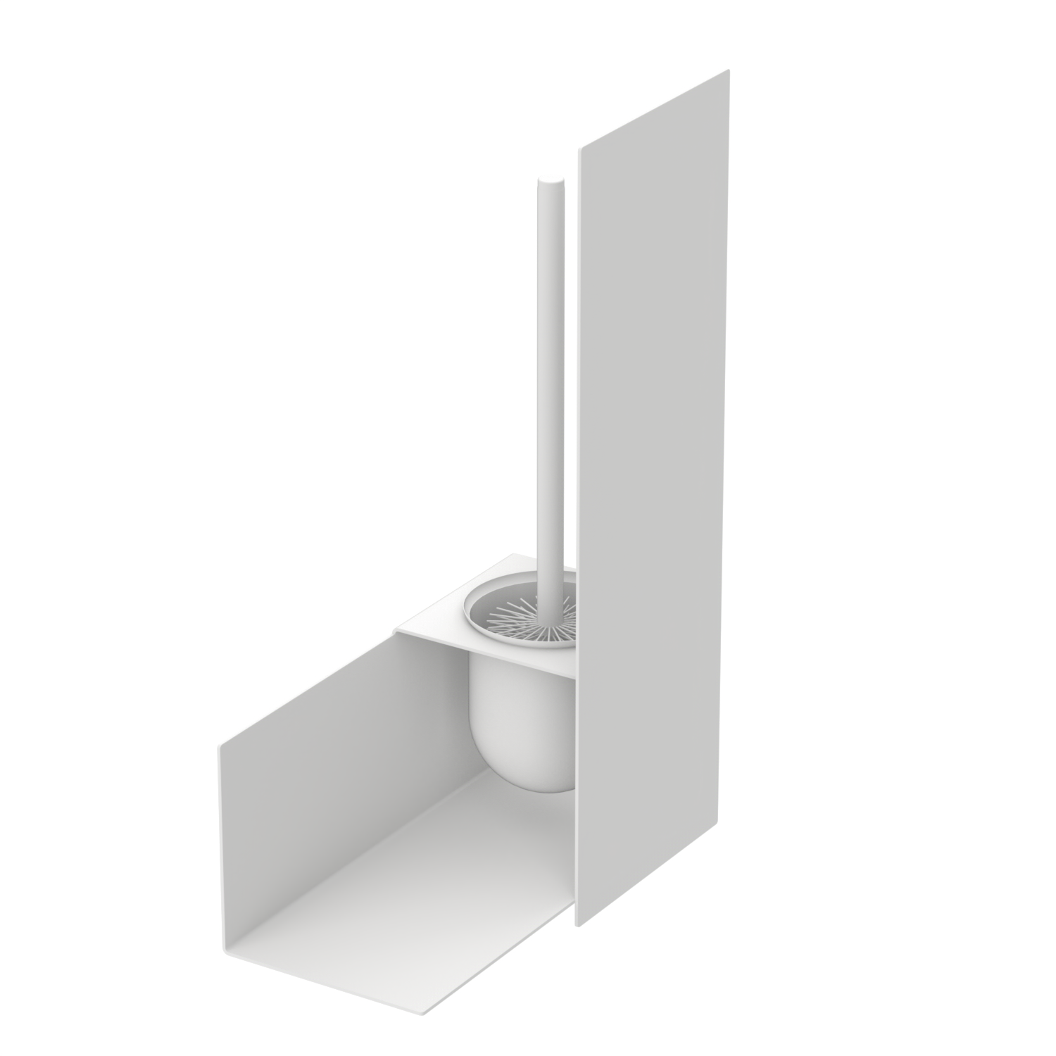 White toilet brush holder mounted no drilling on a white background