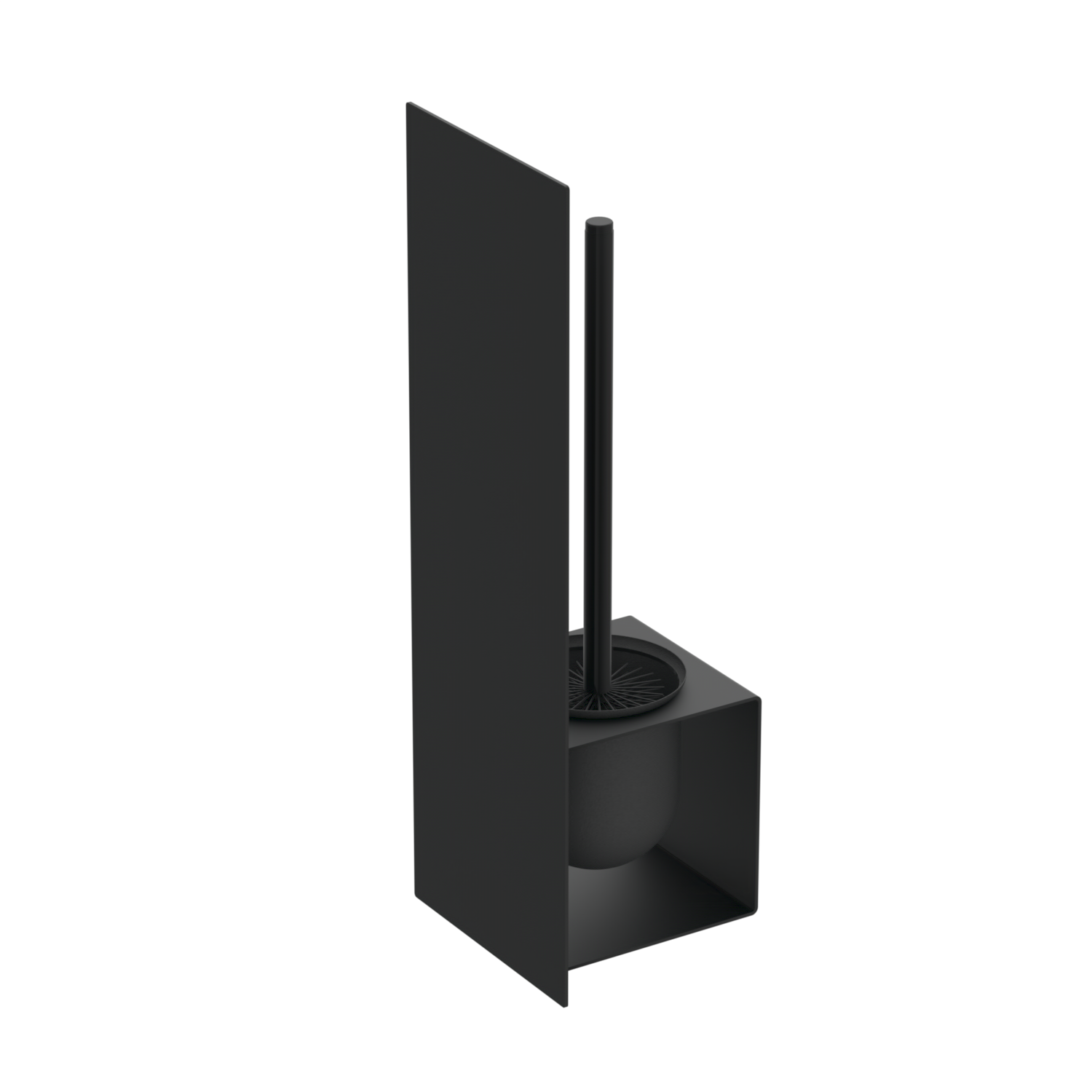 Black toilet brush and holder on a white background