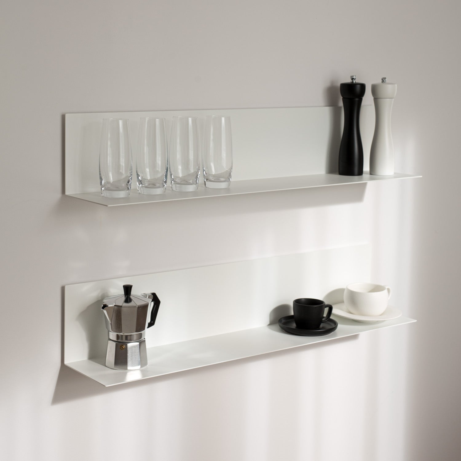 white modern kitchen wall shelf